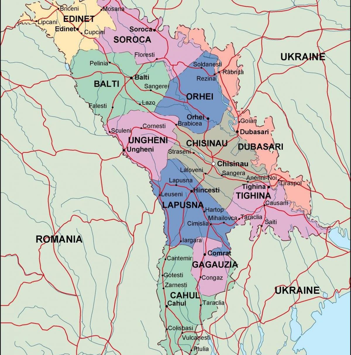 Kaart van Moldawië politieke