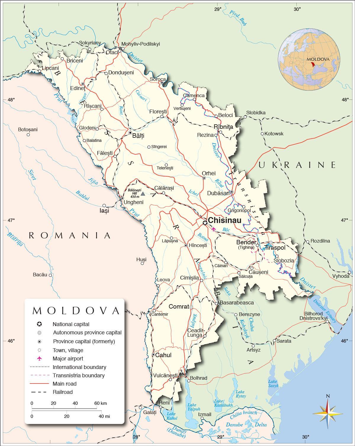 Kaart van die republiek van Moldawië